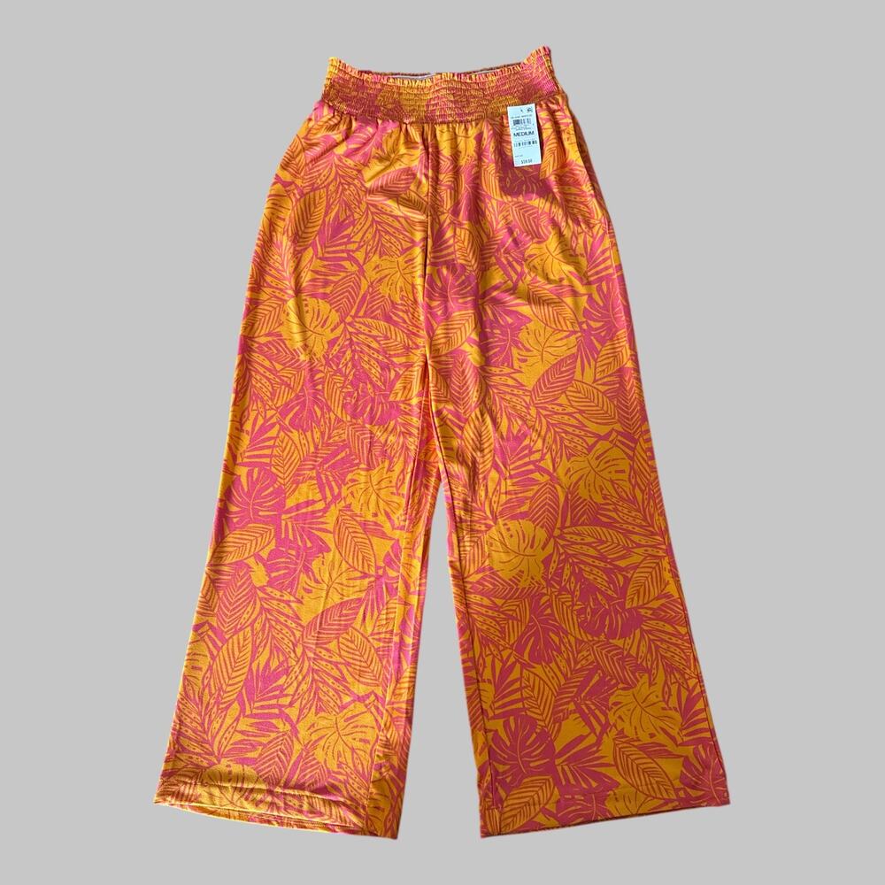 Bar lll Island Breeze Womens Wide Leg Pull‎ On Pants Beachy Boho Orange Pink M